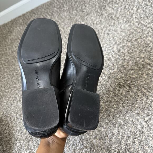 VTG Villager Ankle Boots Black Leather 8 M Block Low Heel 90s Classic Square Toe - Picture 7 of 10